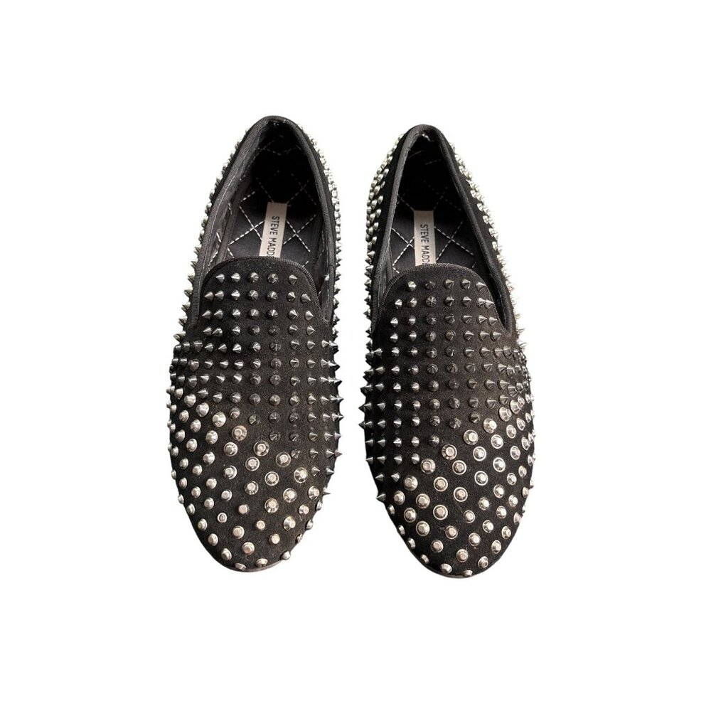 Steve Madden Men's Black Suede Silver Spiked Smoking Shoes Loafers 10